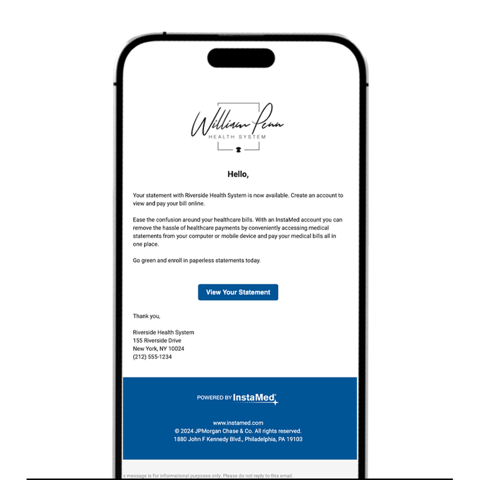 Example of an easy-to-read patient statement email from a healthcare provider.